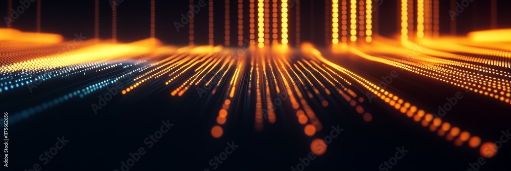 Aufkleber Digital particles are flowing and waving in cyberspace, creating an abstract background with a futuristic and technological feel