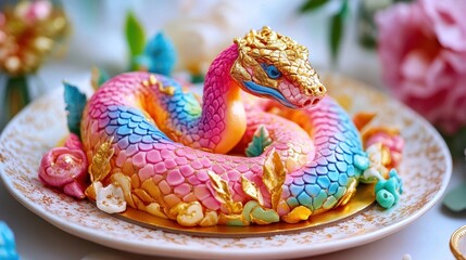 Fototapeta premium Colorful Snake Cake for New Year Celebration