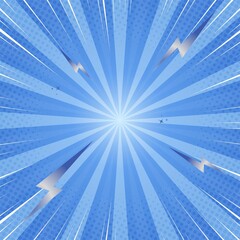 Obraz premium Dynamic blue comic book background with halftone and radial speed lines. Perfect for action scenes. 