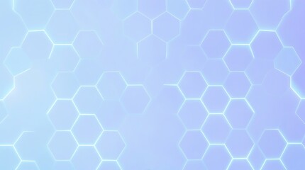 Abstract technological background with illuminated hexagonal grid pattern. Soft blue to purple gradient with glowing white lines ideal for tech and science presentations.