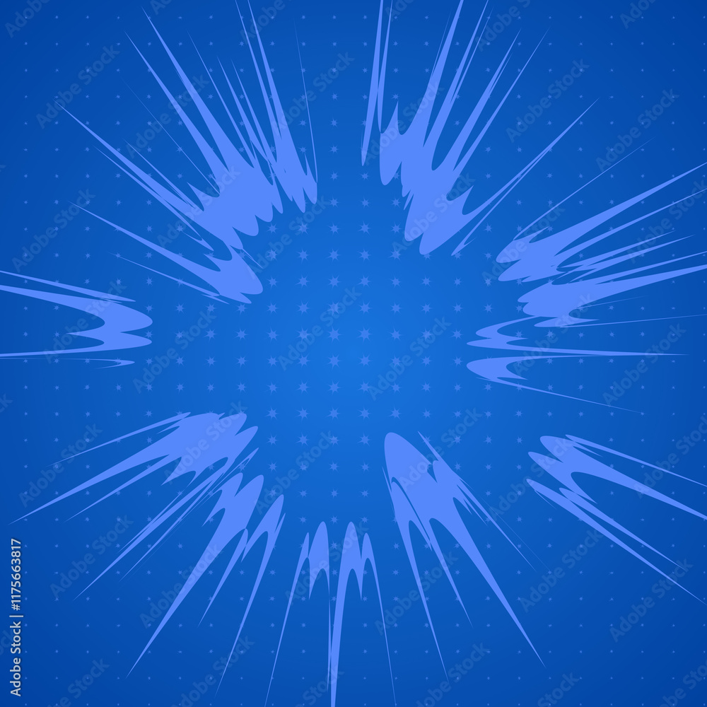 Poster Dynamic blue comic book background with halftone and radial speed lines. Perfect for action scenes. 