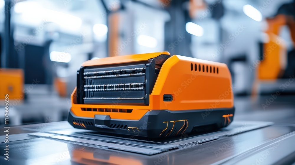 Aufkleber high-tech industrial robot with an orange design in a modern factory setting, highlighting automatio