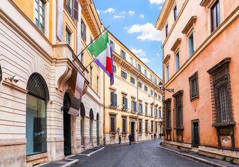 Via della Stamperia street in Rome. The street leading to famous Trevi fountain in Rome, Italy.