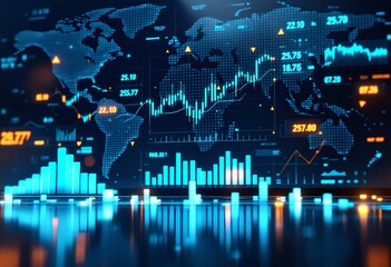 Obraz premium Global Economic Data Visualization with Infographics and World Map