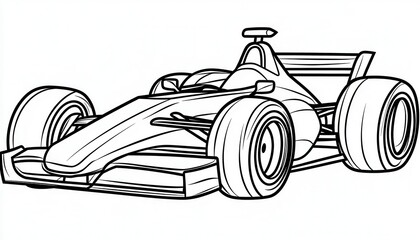 A sleek Formula One race car ready to be colored. Perfect for coloring books, posters, or kids' activities related to racing and motorsports.