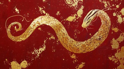 Obraz premium Elegant Calligraphy of the Snake in Shimmering Gold