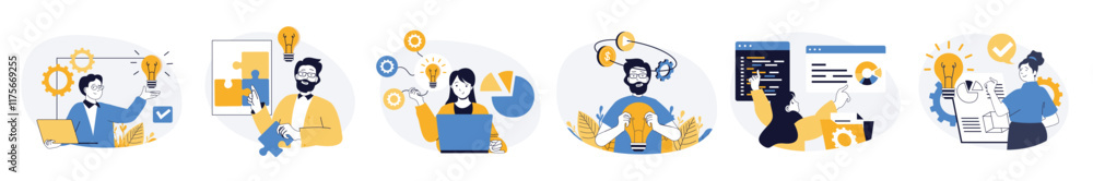 Leinwandbilder creative business concept set in flat web design. collection with people thinking, finding solutions