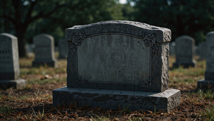 Fototapeta premium Gravestone on graveyard. Death, funeral and lost concept. Eternal rest idea.