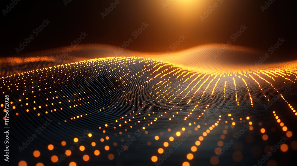 Poster abstract digital landscape glowing particles create a dynamic undulating surface