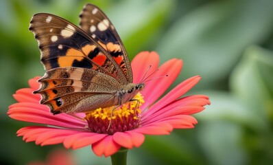 Colorful butterfly on bright flower