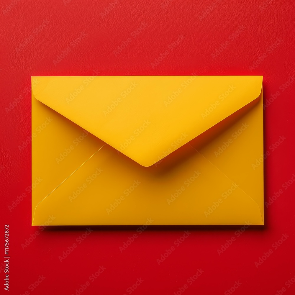 Poster closed yellow envelope on a red background representing sending messages and communication