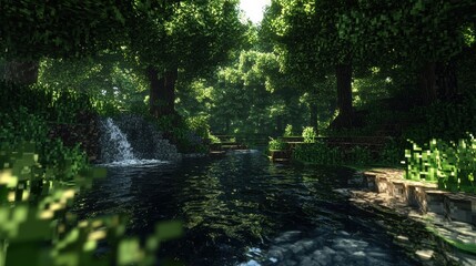 Obraz premium Exploring vibrant rainforest trekking adventure lush riverbank hyperrealistic nature scene peaceful environment