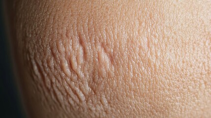 Fototapeta premium Close-up View of Skin Showing Active Acne Marks and Dark Scars on a Human Body Part