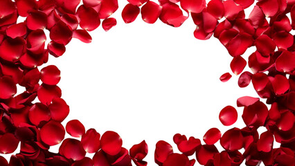 Elegant floral background frame, with red rose petals and glitter encircling a blank space for your text at the center; PNG