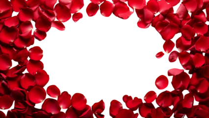 Elegant floral background frame, with red rose petals and glitter encircling a blank space for your text at the center; PNG