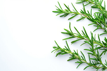 Fototapeta premium Bunch of green herbs are arranged in a row on a white background