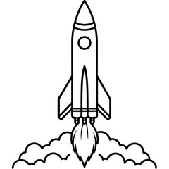 Rocket Launch Line Art Vector Illustration