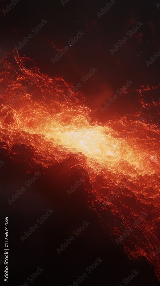 Poster galactic burst of red and orange light outer space abstract visuals cosmic environment close-up view