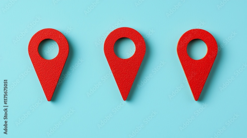 Aufkleber red location markers on blue background for ui design and customer journey showcase