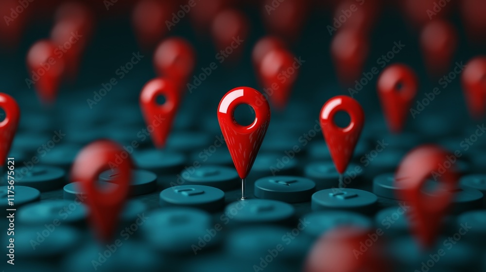 Poster red location pins representing customer journey and experience in digital environment