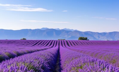 Vibrant lavender fields under blue sky