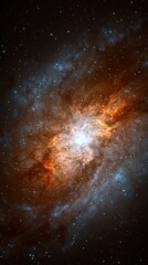 Cosmic explosion of red and orange galaxy space digital art astrophysical environment wide view celestial concept