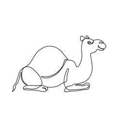 Continuous Line Drawing Of Camel. One Line Of Arabian Camel. Camel In Arabia Continuous Line Art.