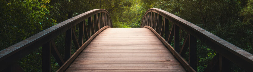 social justice inclusion change. wooden bridge surrounded by lush greenery and trees