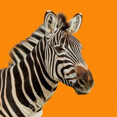 Naklejka premium Studio shot of a zebra posing on an orange background