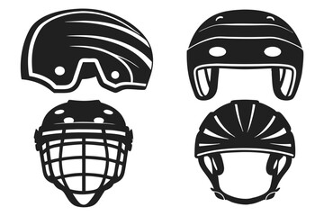 set of Hockey helmet silhouette vector illustration