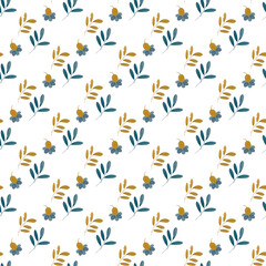 Yellow and blue branches with flower seamless pattern