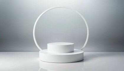 Small single white circular podium on a frosted glass effect background