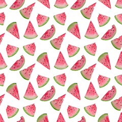 Watermelon pink slices watercolor seamless pattern