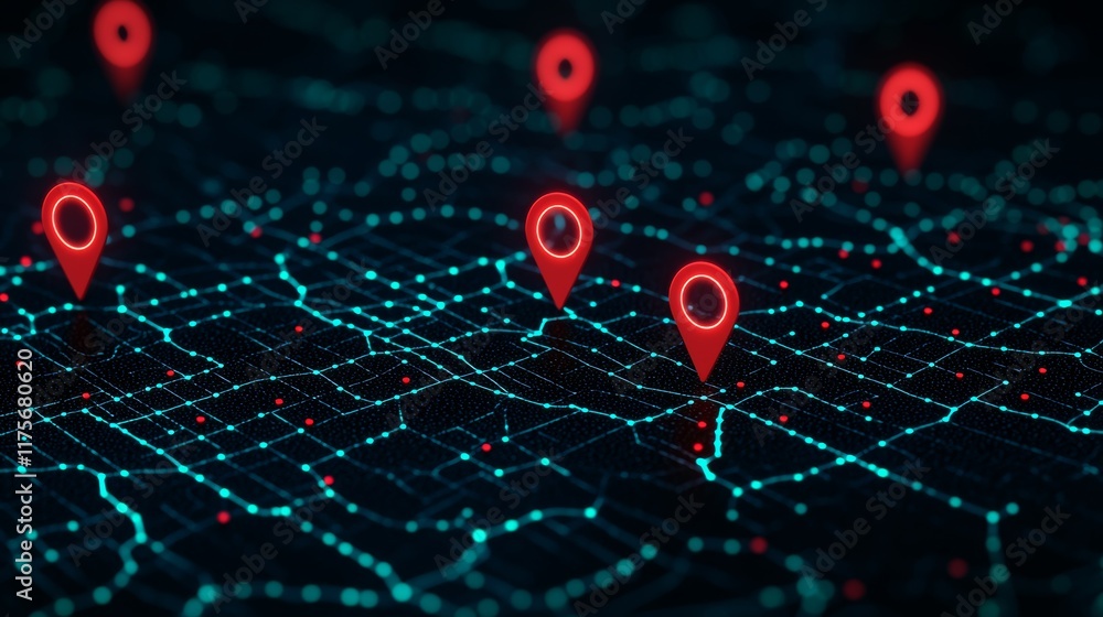 Aufkleber dotted line map with customer location markers for navigation and tracking purposes