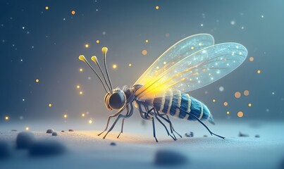 Naklejka premium Glowing insect with translucent wings on a soft surface.