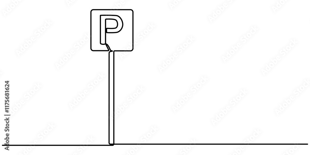 Poster parking continuous line one drawing pro vector illustration, parking icon one line vector. drawing o