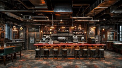 Industrial Chic Bar Interior: A Rustic and Refined Drinking Establishment
