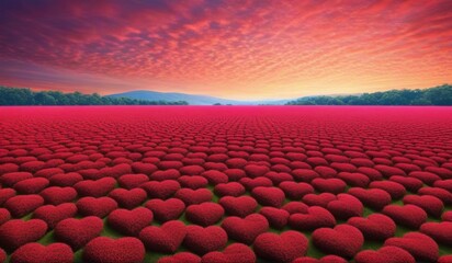 Obraz premium A surreal landscape of endless hearts stretching