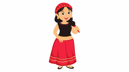 Cartoon Illustration of a South Asian Female Character in Traditional Attire Holding a Microphone