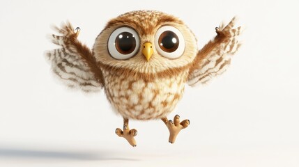 Obraz premium Cute cartoon owl with large eyes joyfully leaping.