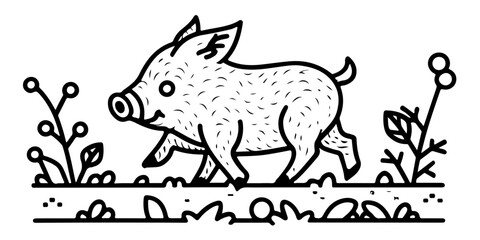 Simple line art of a Baby Porcupine forest setting specifically created for a coloring page, with clean outlines and no shading