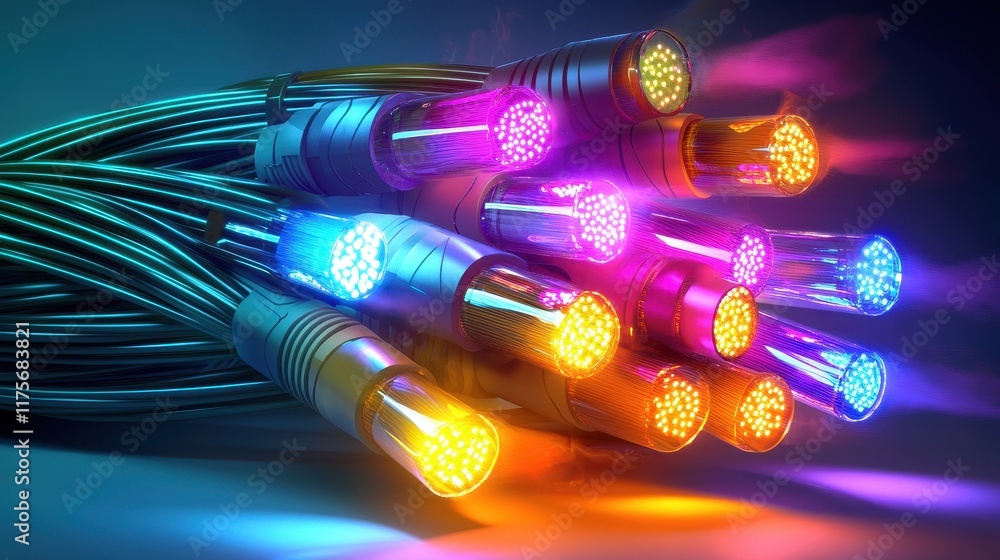 Poster vibrant and colorful led lights on a dark background creating a beautiful light display