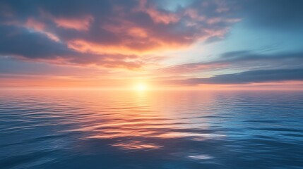 Fototapeta premium Serene Sunset Over Calm Ocean Waters Reflecting Sky Colors
