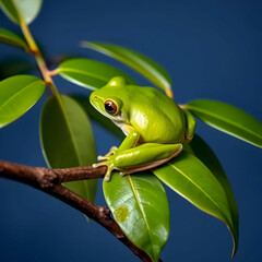 Dumpy frog litoria caerulea on green leaves dumpy frog on branch tree frog on branch