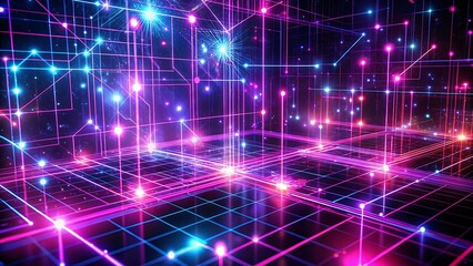 Obraz premium Futuristic Neon Pink Digital Grid Representing Data Flow, Technology, and Cyberpunk Aesthetics 