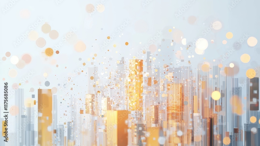 Poster abstract cityscape with vibrant lights, geometric shapes, and soft bokeh effect creating a dynamic u