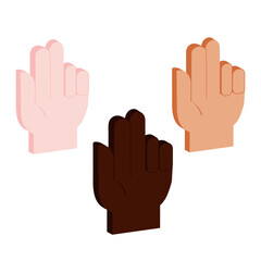 set of vector isometric hands with three pressed fingers