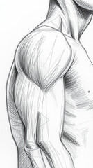 Detailed pencil sketch of male upper body, showcasing musculature and form.  A study in anatomy and linework.
