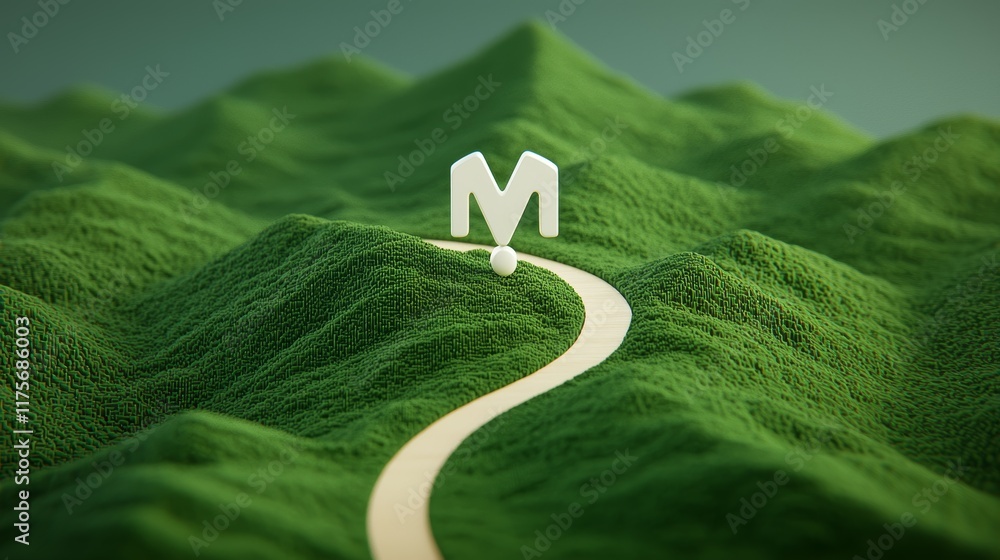 Aufkleber 3d conceptual map with realistic green landscape and location marker on a pathway