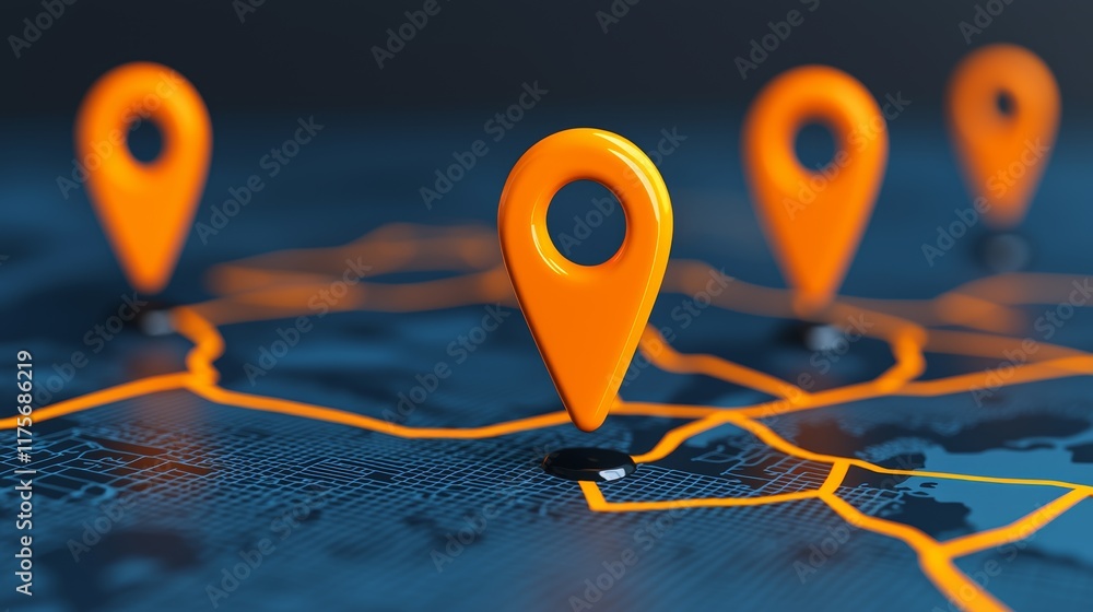 Poster Artistic Map Journey with Location Markers for Adventure and Exploration Themes